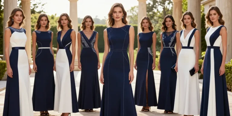 robe chic bleu marine et blanc